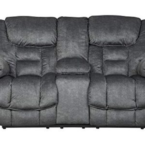 Signature Design by Ashley Capehorn Oversized Manual Pull Tab Reclining Loveseat with Center Console, Dark Gray