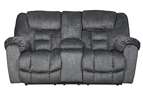 Signature Design by Ashley Capehorn Oversized Manual Pull Tab Reclining Loveseat with Center Console, Dark Gray