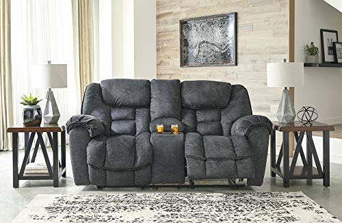 Signature Design by Ashley Capehorn Oversized Manual Pull Tab Reclining Loveseat with Center Console, Dark Gray