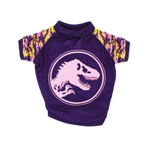 jurassic world logo tee for dogs | dinosaur dog t-shirt, x-small, purple camo print | dog shirt, dinosaur pet shirt, cute dog clothes | see sizing chart for details