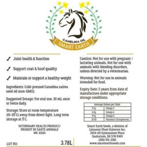 Smart Earth Camelina Horse Oil Supplement for Equine Care & Feed | Essential Oils for Joint Health | 1gal Jug