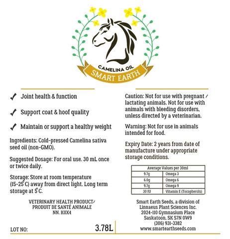 Smart Earth Camelina Horse Oil Supplement for Equine Care & Feed | Essential Oils for Joint Health | 1gal Jug