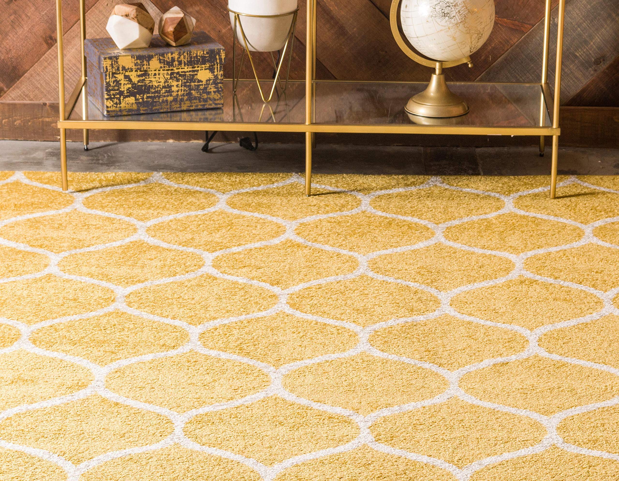 Unique Loom Trellis Frieze Collection Area Rug - Rounded (5' 1" x 8', Yellow/ Ivory)