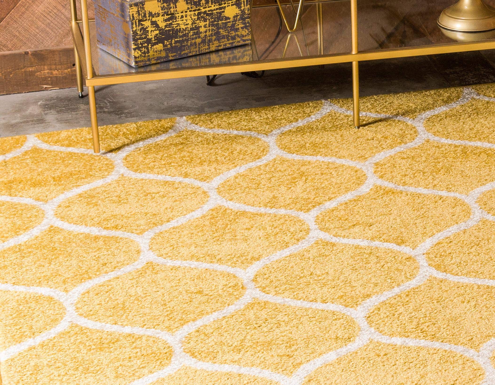 Unique Loom Trellis Frieze Collection Area Rug - Rounded (5' 1" x 8', Yellow/ Ivory)