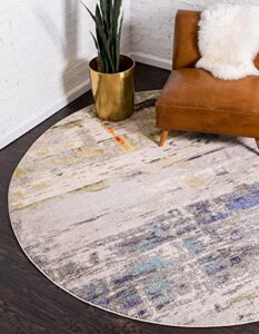 unique loom chromatic collection modern rustic & vibrant abstract area rug for any home décor, 8' 0" x 8' 0", beige/gray