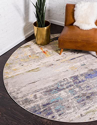 Unique Loom Chromatic Collection Modern Rustic & Vibrant Abstract Area Rug for Any Home Décor, 8' 0" x 8' 0", Beige/Gray