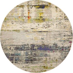 Unique Loom Chromatic Collection Modern Rustic & Vibrant Abstract Area Rug for Any Home Décor, 8' 0" x 8' 0", Beige/Gray