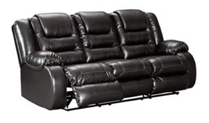 signature design by ashley vacherie faux leather manual pull-tab reclining sofa, black