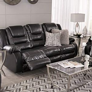 Signature Design by Ashley Vacherie Faux Leather Manual Pull-Tab Reclining Sofa, Black