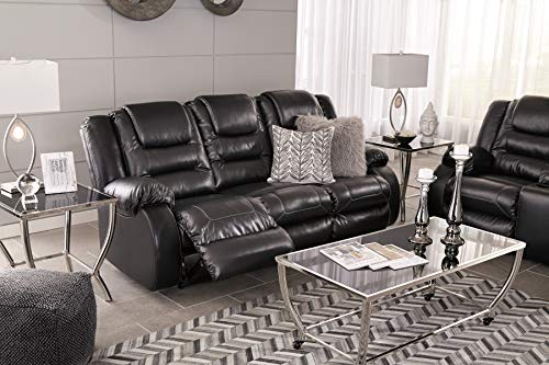 Signature Design by Ashley Vacherie Faux Leather Manual Pull-Tab Reclining Sofa, Black