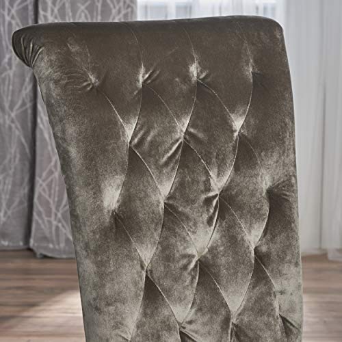 Christopher Knight Home Venetian Tufted Velvet Dining Chair, Grey / Dark Brown