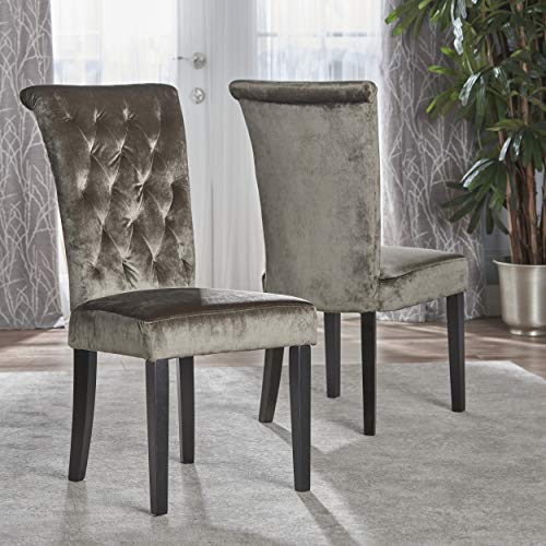 Christopher Knight Home Venetian Tufted Velvet Dining Chair, Grey / Dark Brown