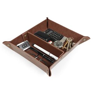 londo leather tray organizer - practical storage box for wallets, watches, keys, coins, cell phones and office equipment