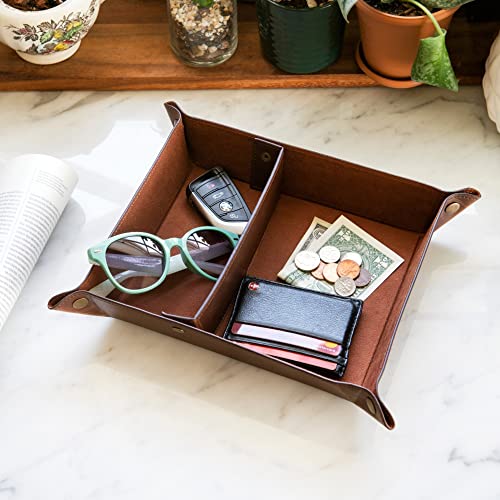 Londo Leather Tray Organizer - Practical Storage Box for Wallets, Watches, Keys, Coins, Cell Phones and Office Equipment