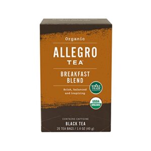 allegro tea organic breakfast blend tea bags, 20 count
