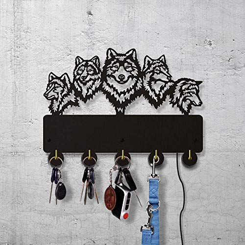 The Geeky Days Wildlife Wolf Wall Hanger Hook Wolf Family Black Wall Hooks Coat Hanger Bathroom Kitchen Key Hanger Key Hooks Rack with LED Backlight