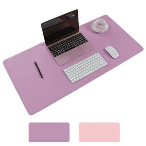 large desk pad mouse pad, 35.4x15.75 inches non-slip pu leather desk mouse mat waterproof desk pad protector gaming writing mat for office home desks (pink+purple)