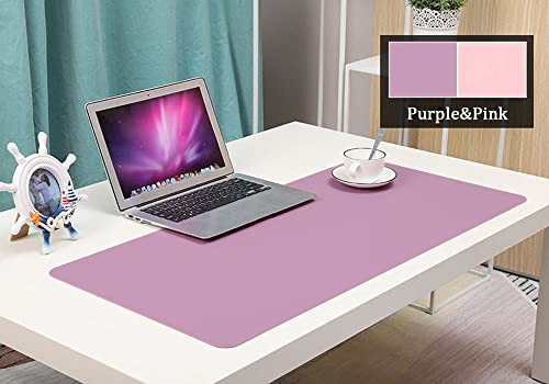 Large Desk Pad Mouse Pad, 35.4x15.75 Inches Non-Slip PU Leather Desk Mouse Mat Waterproof Desk Pad Protector Gaming Writing Mat for Office Home Desks (Pink+Purple)