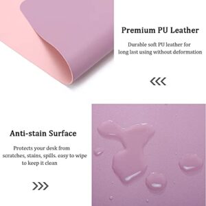 Large Desk Pad Mouse Pad, 35.4x15.75 Inches Non-Slip PU Leather Desk Mouse Mat Waterproof Desk Pad Protector Gaming Writing Mat for Office Home Desks (Pink+Purple)