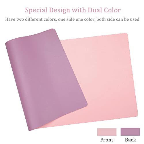 Large Desk Pad Mouse Pad, 35.4x15.75 Inches Non-Slip PU Leather Desk Mouse Mat Waterproof Desk Pad Protector Gaming Writing Mat for Office Home Desks (Pink+Purple)