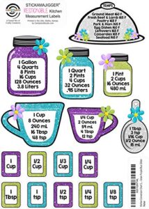 kitchen conversion chart stickers - restickable, reusable, decals - green purple blue glitter print