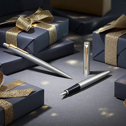 Parker Jotter Fountain Pen, Royal Blue Metal Body, Medium Point, Blue Ink, Includes Gift Box