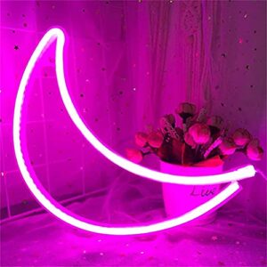 sky series led neon light sign moon cloud star lightning sign night lights wall decor home decoration light for kids room,bedroom,birthday,wedding party gift (moon-pink)