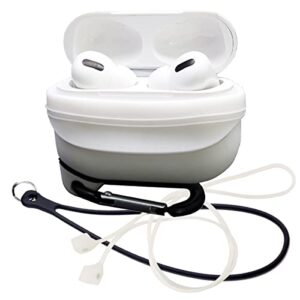 icoolmate waterproof silicone case for airpods pro 2 cover with headphone earbud anti-lost neck strap and carabiner and silicone hand strap (white)