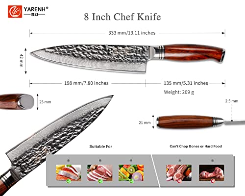 YARENH Chef Knife, 8 inch Professional Kitchen Knife,Sharp Damascus Stainless Steel Blade,73 Layers,High Carbon,Full Tang,Dalbergia Wood Handle,Gift Box Packaging,HTT-Series