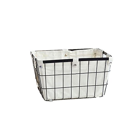 DODXIAOBEUL Handmade -Open Storage Bread Food Basket,Kitchen Cabinet and Pantry Storage Organizer Bin & Containers- Two Cut-Out Handles Wire Metal with Canvas Lining 13x10x7.5 Inches Black