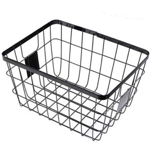 DODXIAOBEUL Handmade -Open Storage Bread Food Basket,Kitchen Cabinet and Pantry Storage Organizer Bin & Containers- Two Cut-Out Handles Wire Metal with Canvas Lining 13x10x7.5 Inches Black