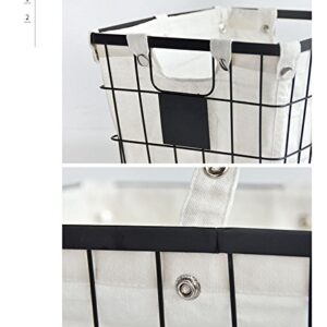 DODXIAOBEUL Handmade -Open Storage Bread Food Basket,Kitchen Cabinet and Pantry Storage Organizer Bin & Containers- Two Cut-Out Handles Wire Metal with Canvas Lining 13x10x7.5 Inches Black