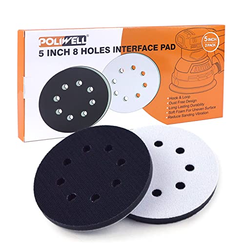 POLIWELL 5-Inch 8 Holes Hook and Loop Soft Sponge Cushion Interface Buffer Pad, Pack of 2