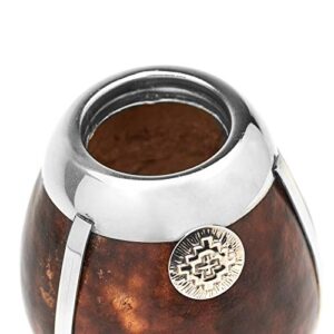BALIBETOV [New Handmade Yerba Mate Gourd Set - German Silver Trim and Base - [Mate Cup] with Bombilla [Yerba Mate Straw] (Dark Brown)