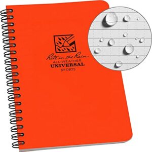 rite in the rain weatherproof side spiral notebook, 4.625" x 7", orange cover, universal pattern (no. or73)