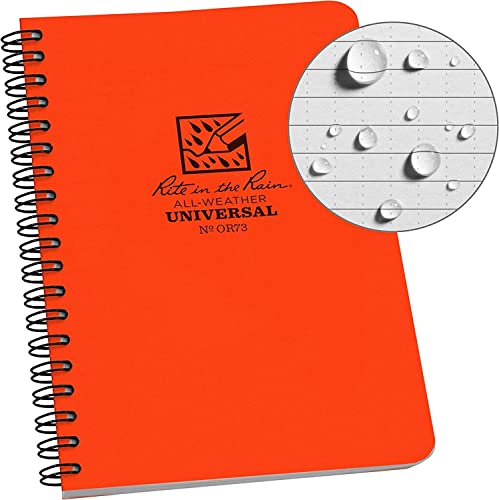 Rite in the Rain Weatherproof Side Spiral Notebook, 4.625" x 7", Orange Cover, Universal Pattern (No. OR73)