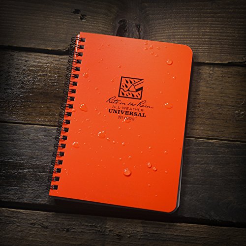 Rite in the Rain Weatherproof Side Spiral Notebook, 4.625" x 7", Orange Cover, Universal Pattern (No. OR73)