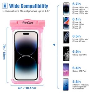2 Pack ProCase Waterproof Phone Case Dry Bag Pouch, for iPhone 14 Plus Pro Max, iPhone 13 12 Pro Max, 11 Xs Max XR X 8 7 6S Plus, Galaxy S22 S22+ S21 FE, Up to 7.0 inch -Pink/Black