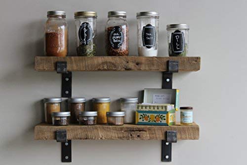 Reclaimed Wood Accent Shelves Rustic Industrial - Amish Handcrafted in Lancaster County, PA - Set of Two | 24 Inches, (Genuine Salvaged/Reclaimed with Raw Metal Brackets) (Natural 24" x 7" x 2")