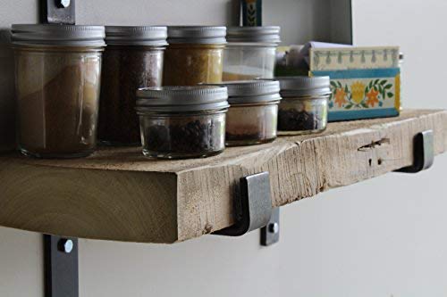 Reclaimed Wood Accent Shelves Rustic Industrial - Amish Handcrafted in Lancaster County, PA - Set of Two | 24 Inches, (Genuine Salvaged/Reclaimed with Raw Metal Brackets) (Natural 24" x 7" x 2")