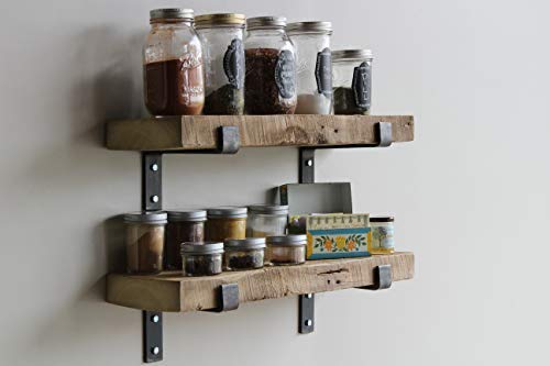 Reclaimed Wood Accent Shelves Rustic Industrial - Amish Handcrafted in Lancaster County, PA - Set of Two | 24 Inches, (Genuine Salvaged/Reclaimed with Raw Metal Brackets) (Natural 24" x 7" x 2")