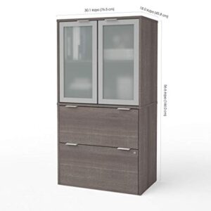 Bestar i3 Plus Lateral File Cabinet with Frosted Glass Doors Hutch, 31W, Bark Grey