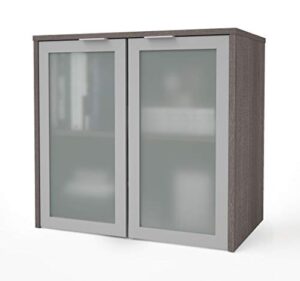 bestar i3 plus hutch with frosted glass doors, 31w, bark grey