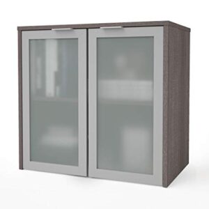 Bestar i3 Plus Hutch with Frosted Glass Doors, 31W, Bark Grey