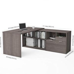 Bestar i3 Plus L-Shaped Desk, 72W, Bark Grey