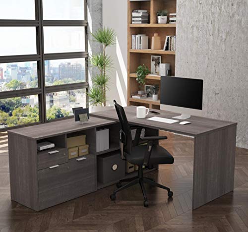 Bestar i3 Plus L-Shaped Desk, 72W, Bark Grey