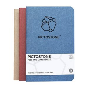 pictostone stone paper pocket / passport sized - 3 pack - ruled - journal / memo, waterproof, tree free - 3.5" x 5.5" ( 90 mm x 140mm ), 48 perforated pages for easy removal (each)