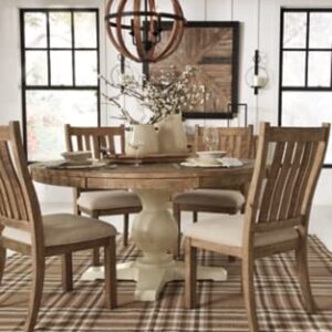 Signature Design by Ashley Grindleburg Farmhouse Upholstered Dining Room Chair, Light Brown