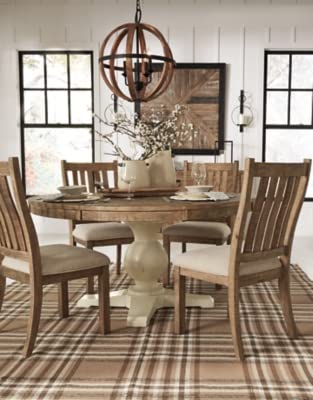 Signature Design by Ashley Grindleburg Farmhouse Upholstered Dining Room Chair, Light Brown