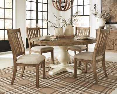 Signature Design by Ashley Grindleburg Farmhouse Upholstered Dining Room Chair, Light Brown